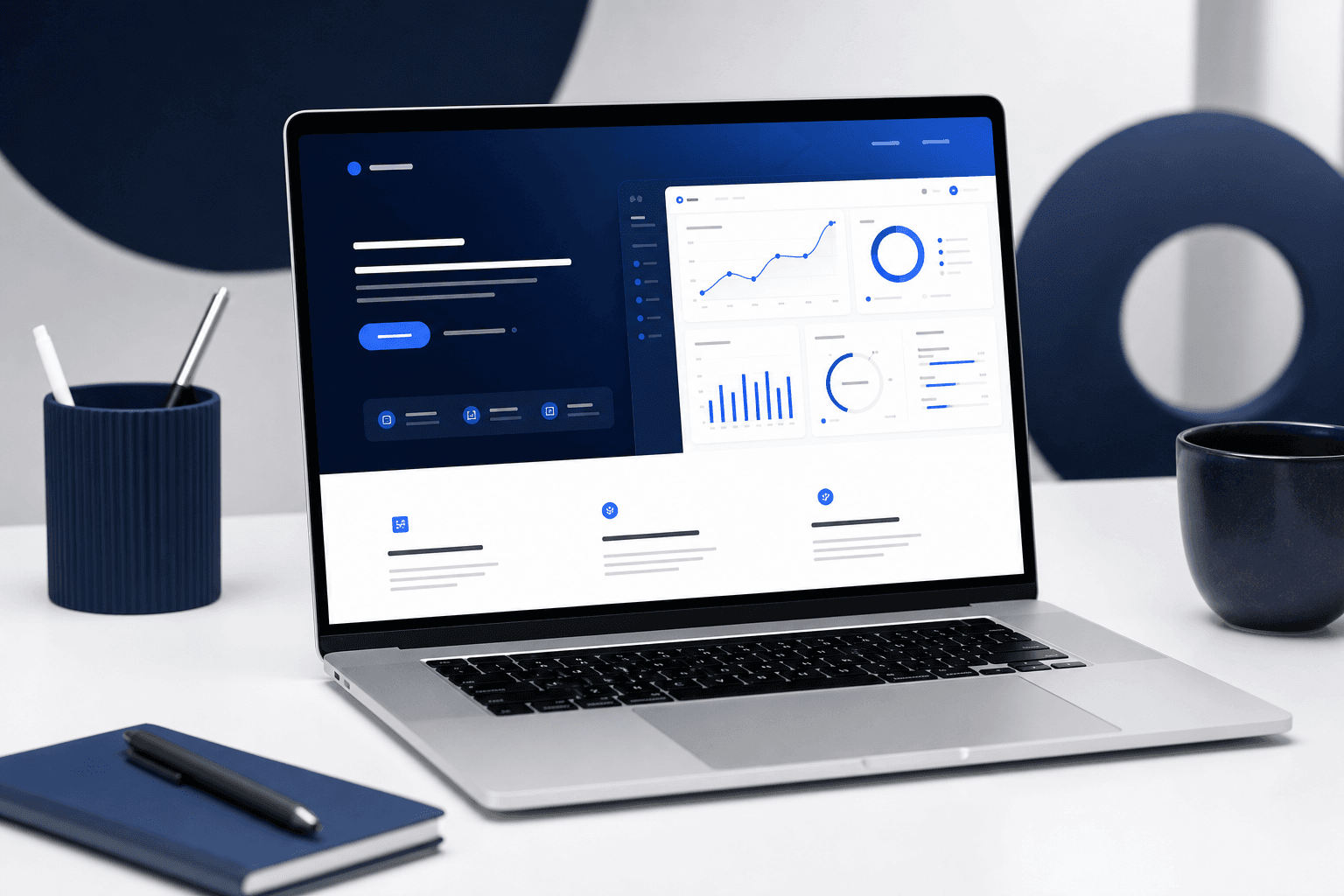 VisionStack product engineering — SaaS dashboards and software interfaces on laptop