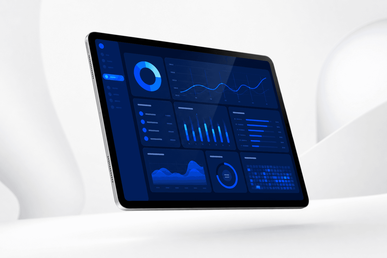 SaaS platform accent — analytics dashboard on tablet