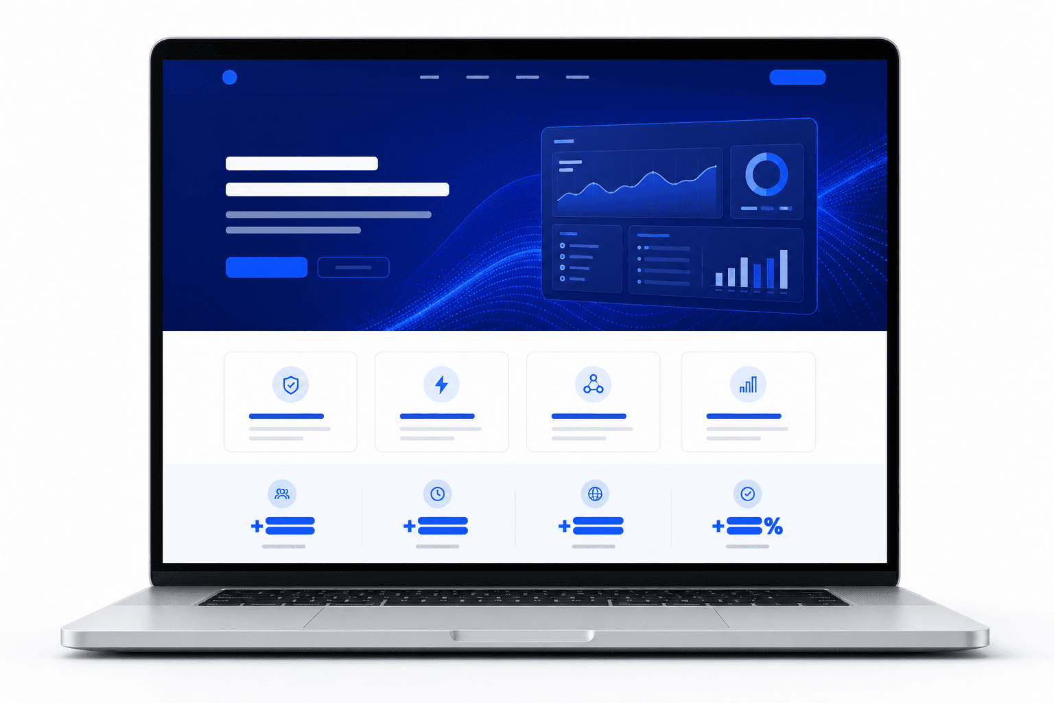 Premium website development — modern SaaS and corporate web interface on laptop